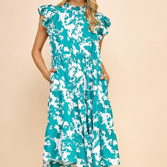 Midi Dress- Jade Green/White - Picture 1 of 3